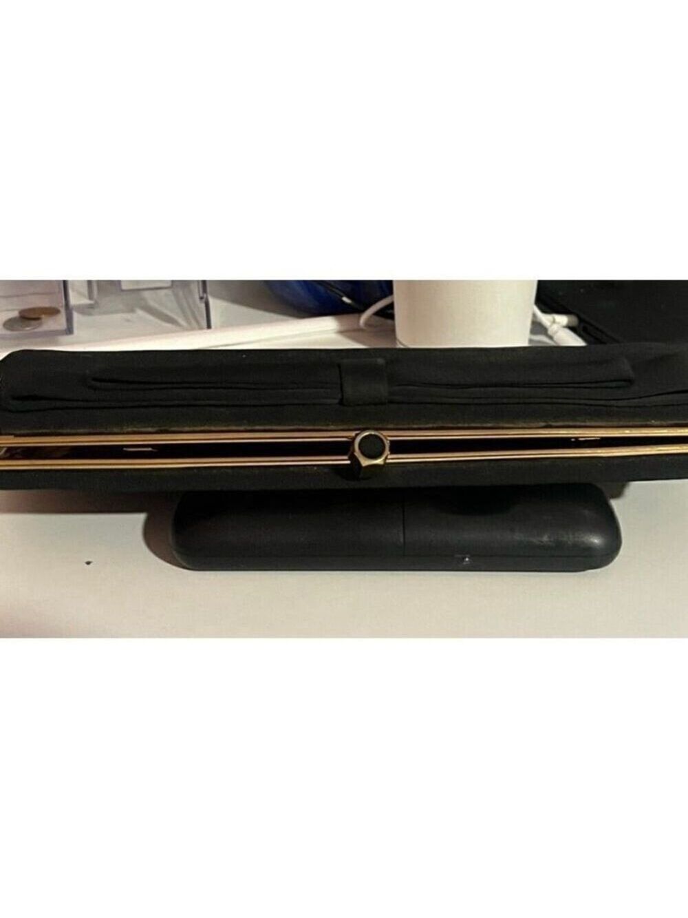 HL USA formal evening event black tie clutch hold chain black bow - Picture 3 of 15